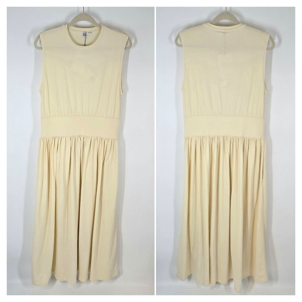Toteme Sleeveless Cotton Tee Dress in Vanilla Minimalist Midi Size Large NEW - Picture 2 of 9